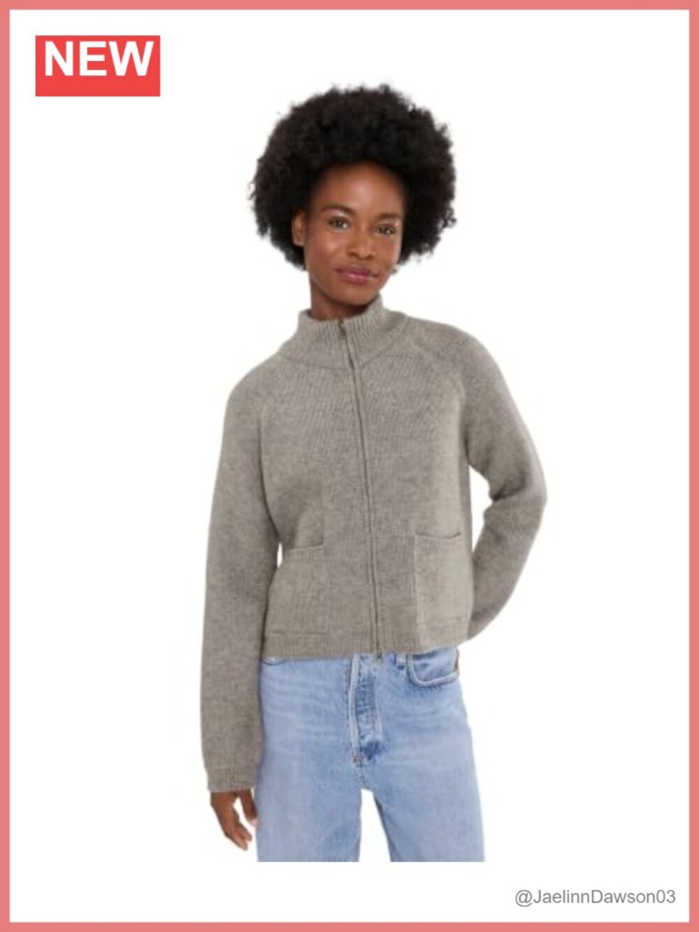 Ribbed Zip-Up Cardigan High Collar Patch Pockets Classic Fit